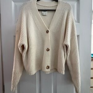 Abercrombie & Fitch Cream Ribbed V-Neck Button Cardigan